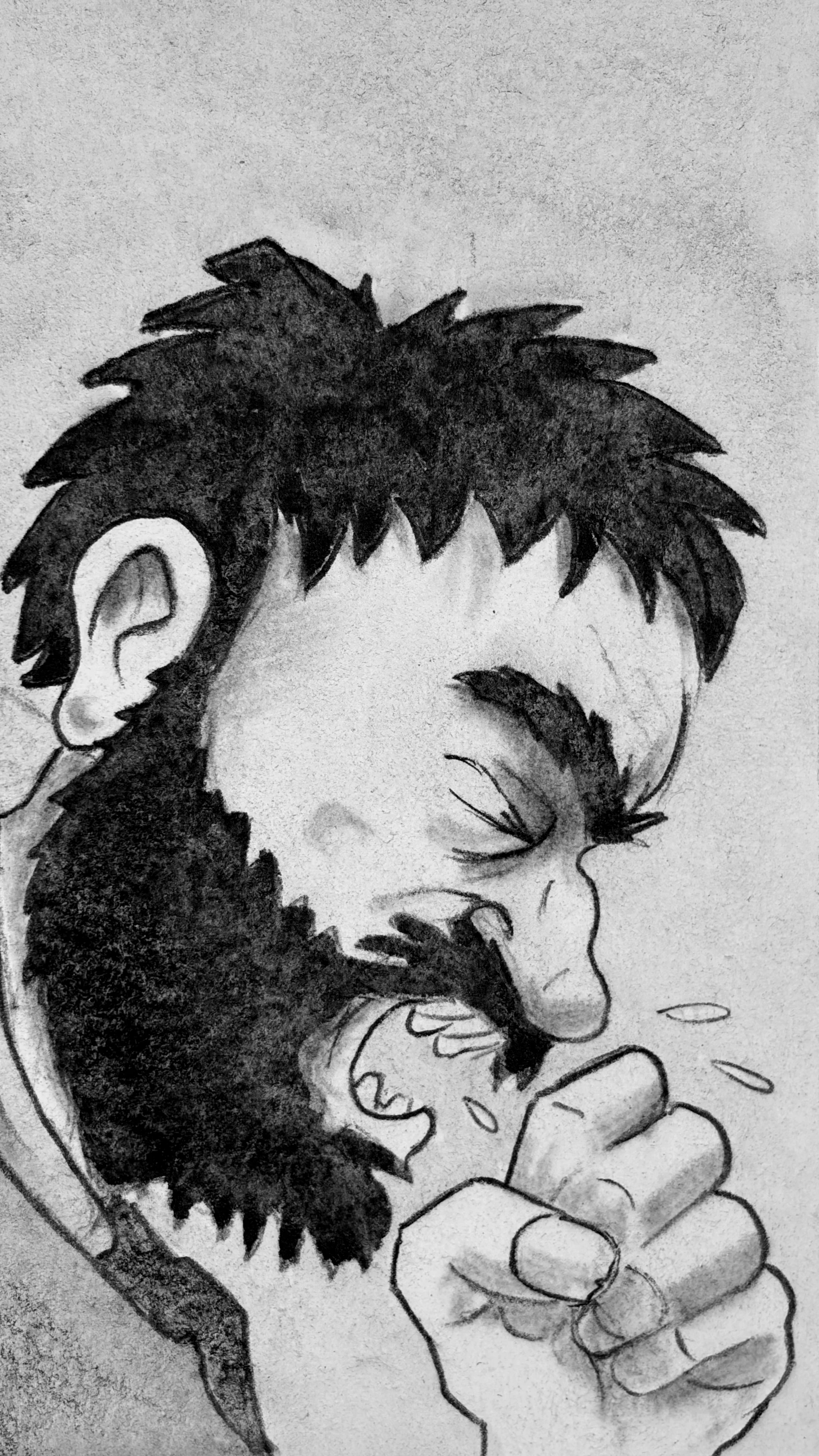 From the same angle, Glyn chokes and coughs as he swallows the meal.