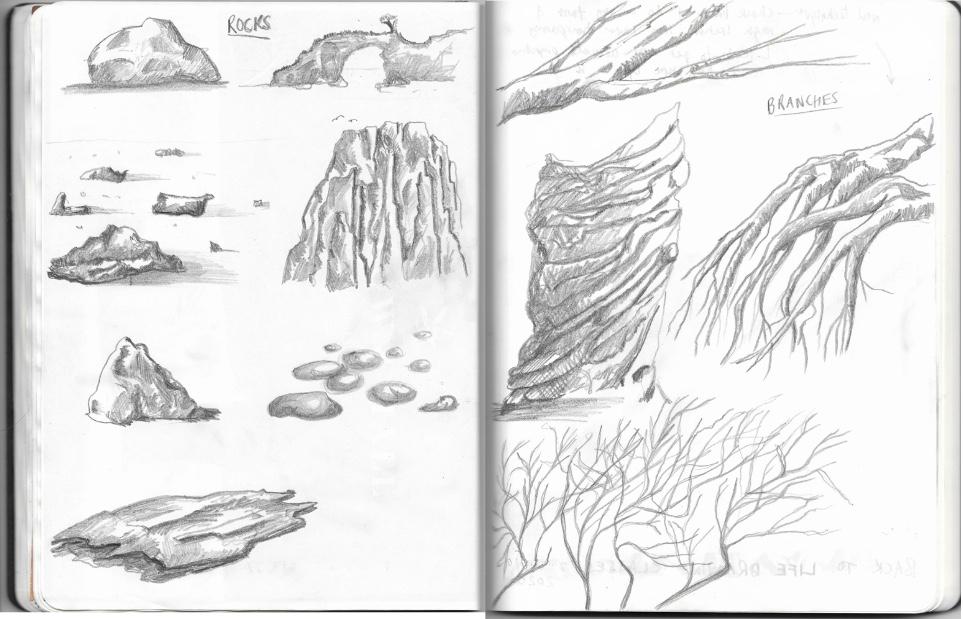 A page of landscape sketching from Adam Westbrook’s sketchbook