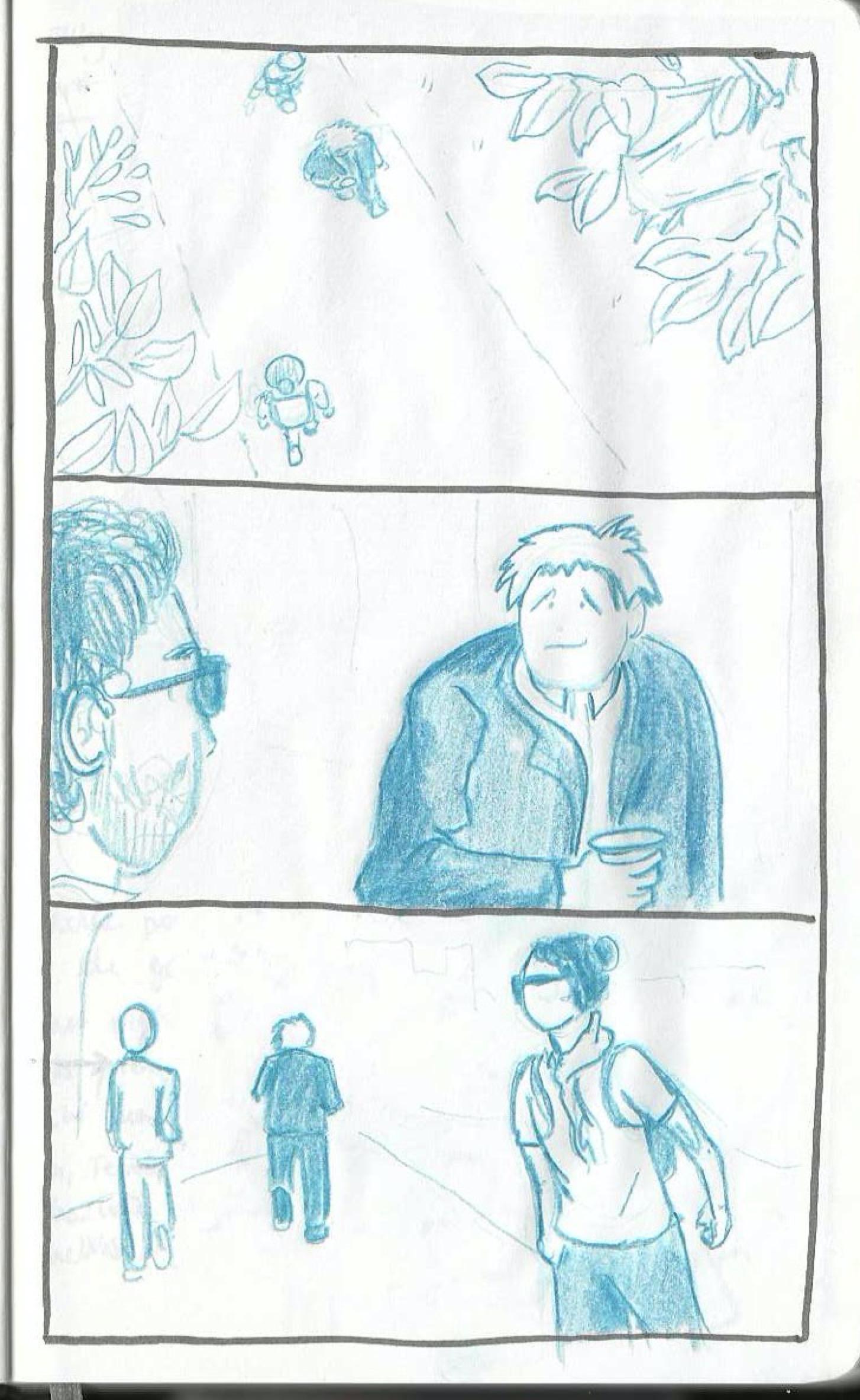 A comic journal page from Adam Westbrook’s sketchbook, where he bumps into Boris Johnson