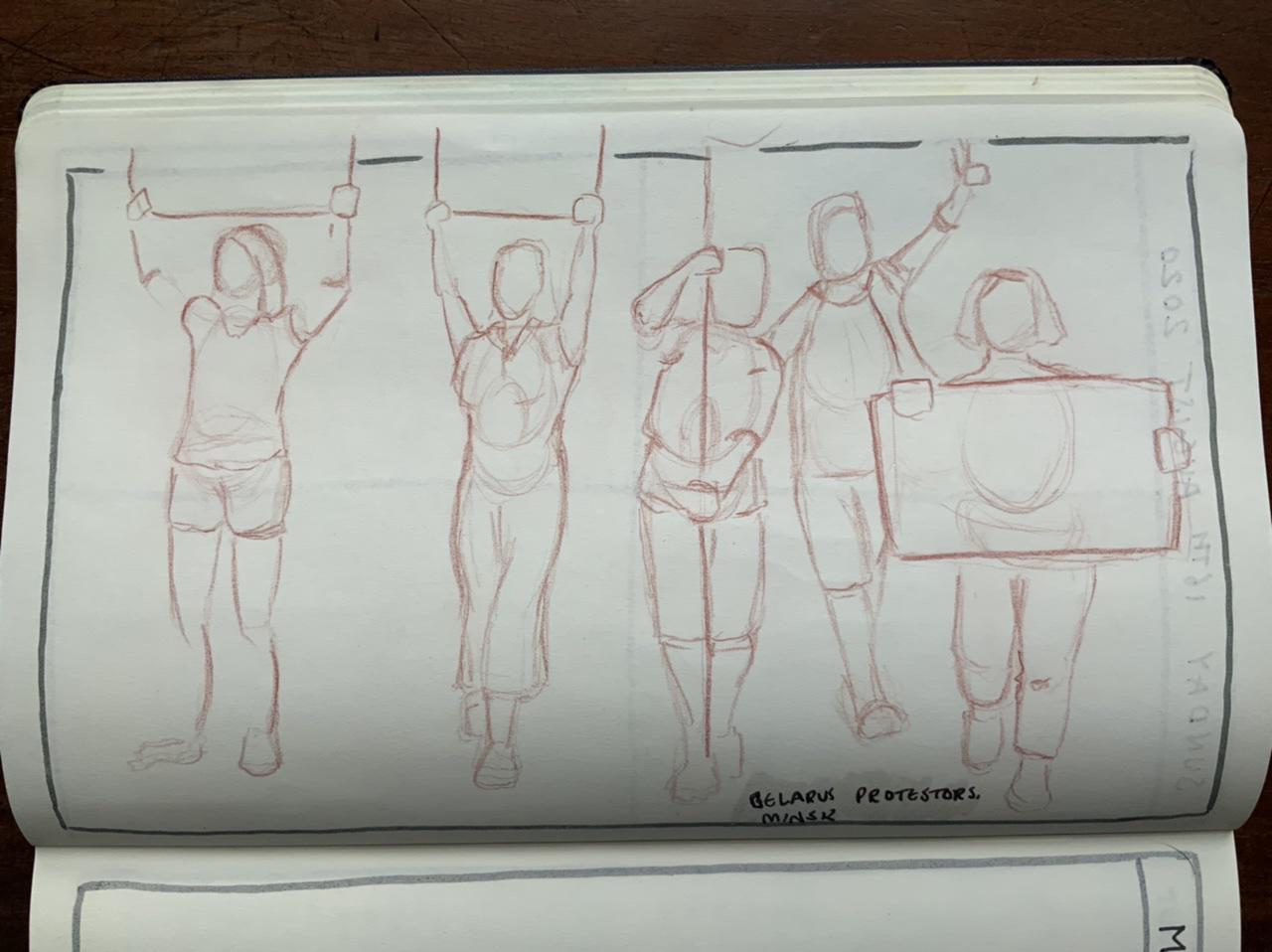 A sketchbook of protestors in Belarus