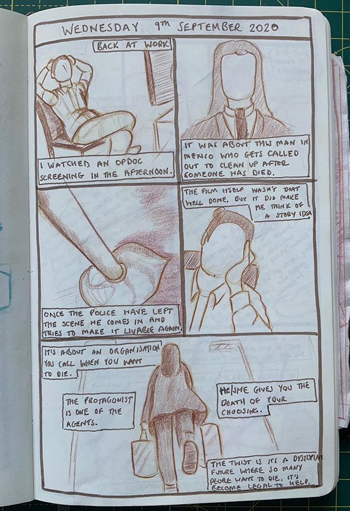 A comic journal about a documentary in Adam Westbrook’s sketchbook