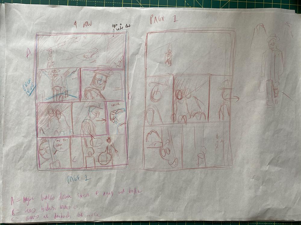 Very rough thumbnail sketches of Negroni With A Twist