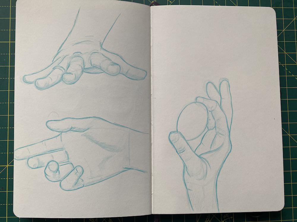 Practice drawings of hands by Adam Westbrook