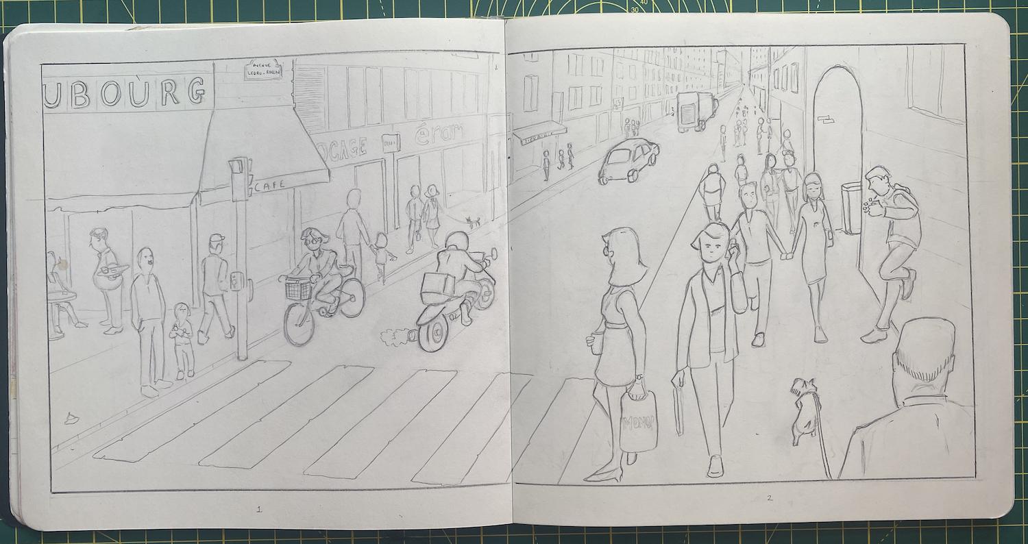 A page of later stories from Adam Westbrook’s sketchbook