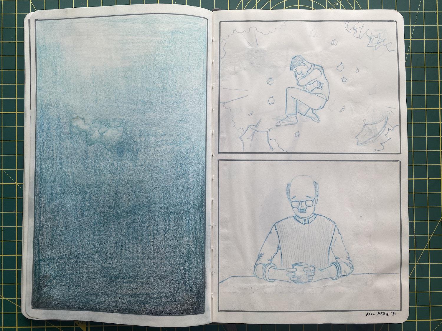 A page of later stories from Adam Westbrook’s sketchbook