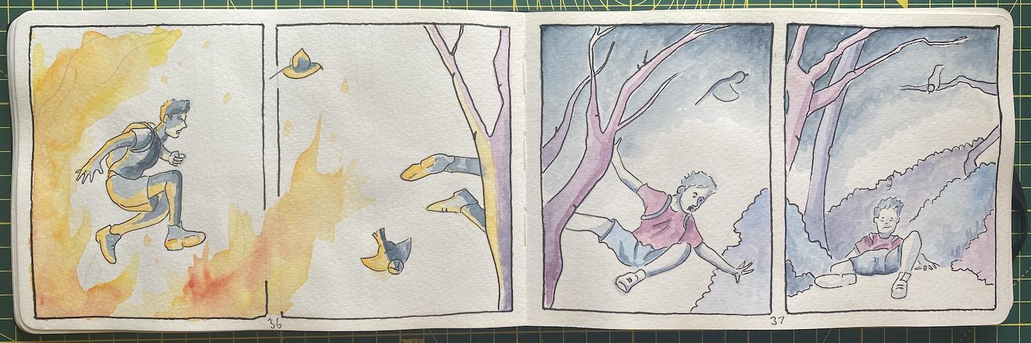 A page from a short story in Adam Westbrook’s sketchbook