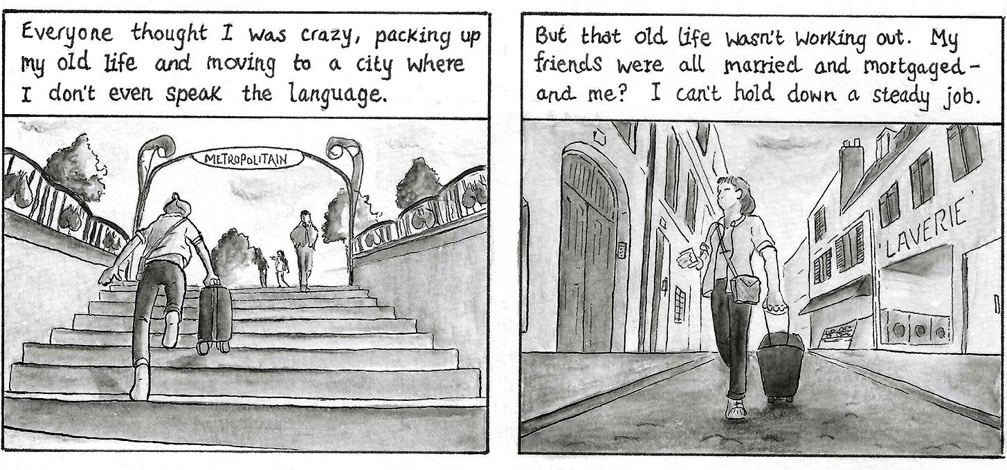 A few panels from “Amy In Paris”, by Adam Westbrook