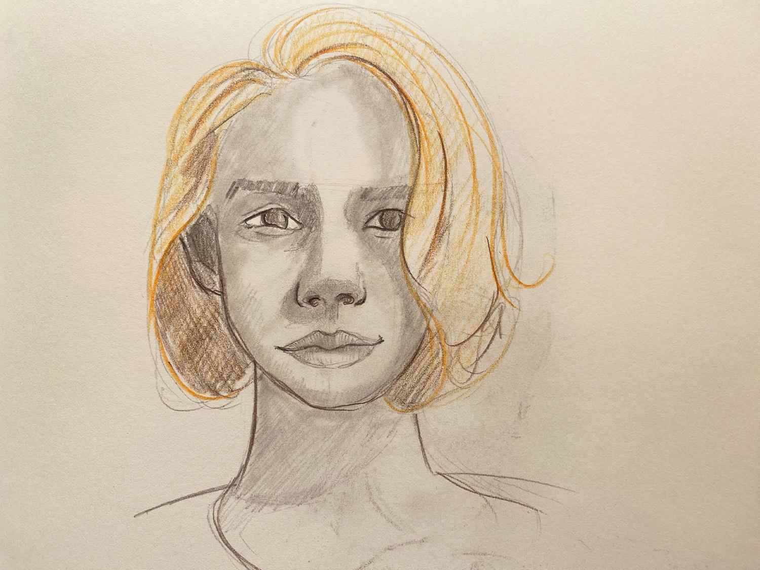 A pencil drawing of a face by Adam Westbrook