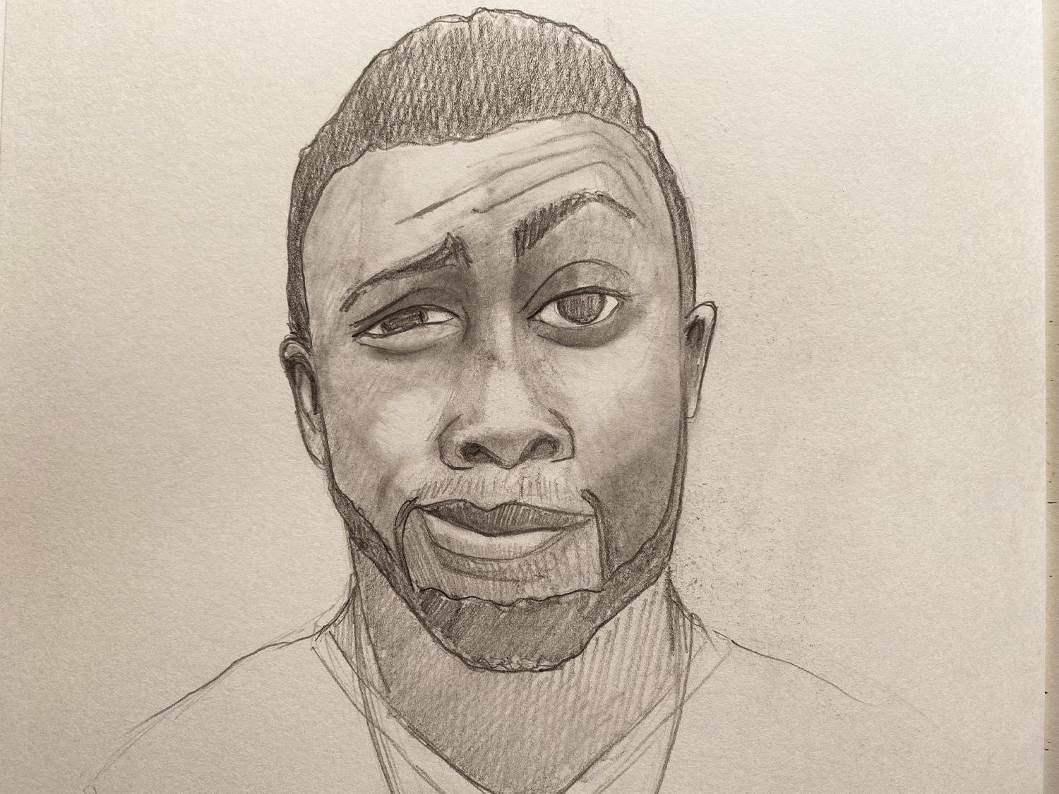 A pencil drawing of a face by Adam Westbrook