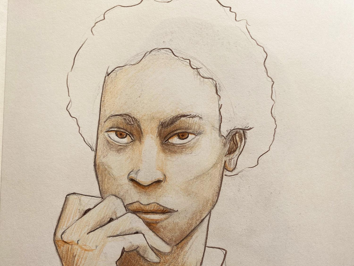 A pencil drawing of a face by Adam Westbrook