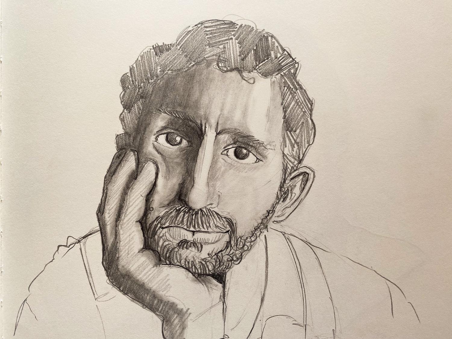 A pencil drawing of a face by Adam Westbrook