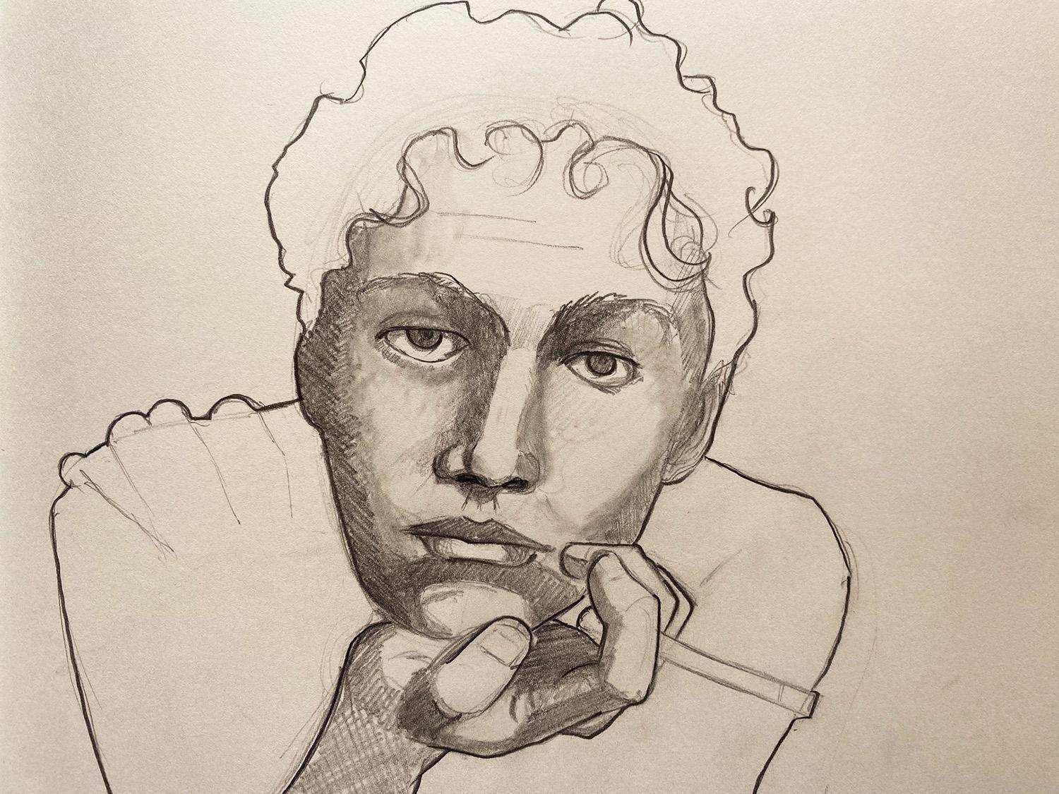 A pencil drawing of a face by Adam Westbrook