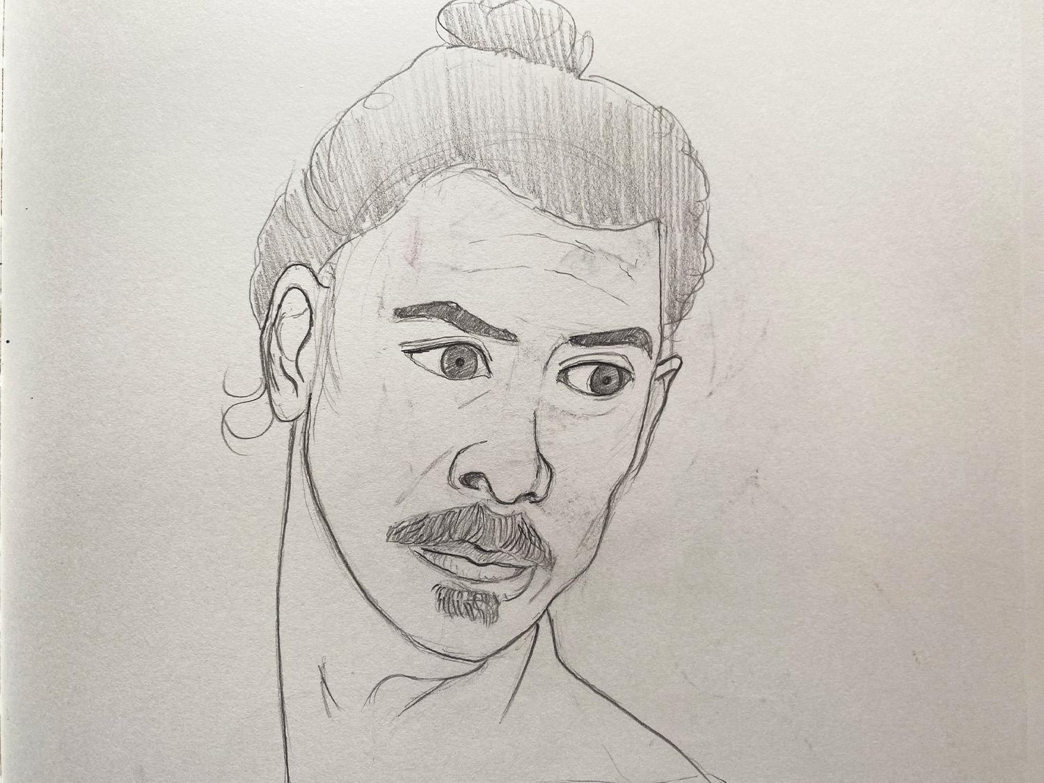 A pencil drawing of a face by Adam Westbrook