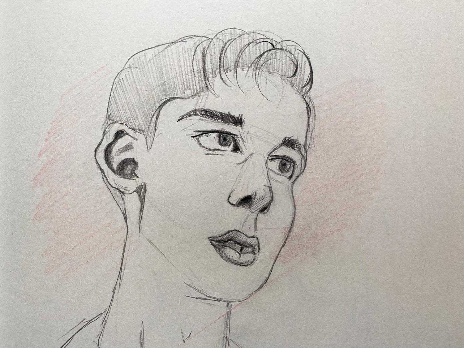 A pencil drawing of a face by Adam Westbrook