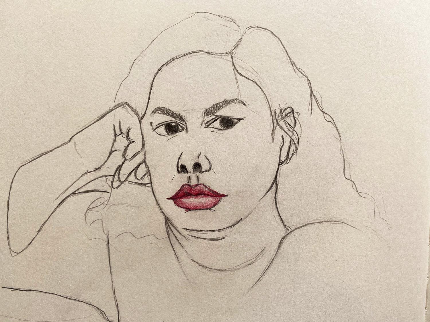 A pencil drawing of a face by Adam Westbrook