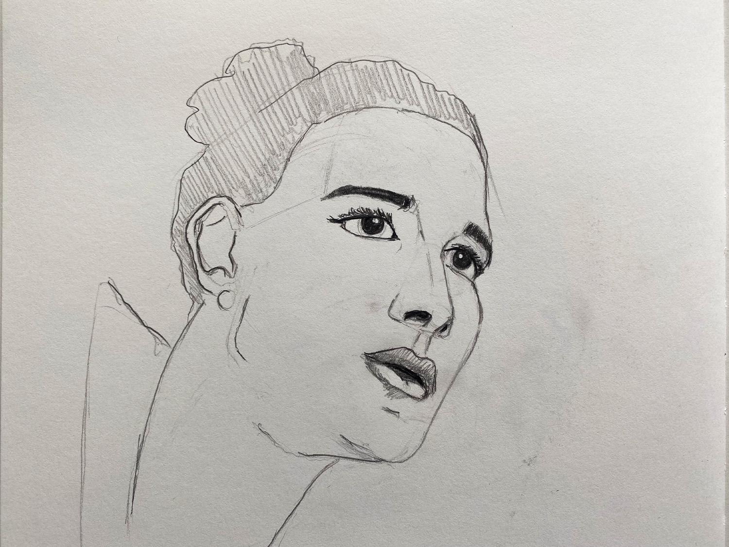 A pencil drawing of a face by Adam Westbrook