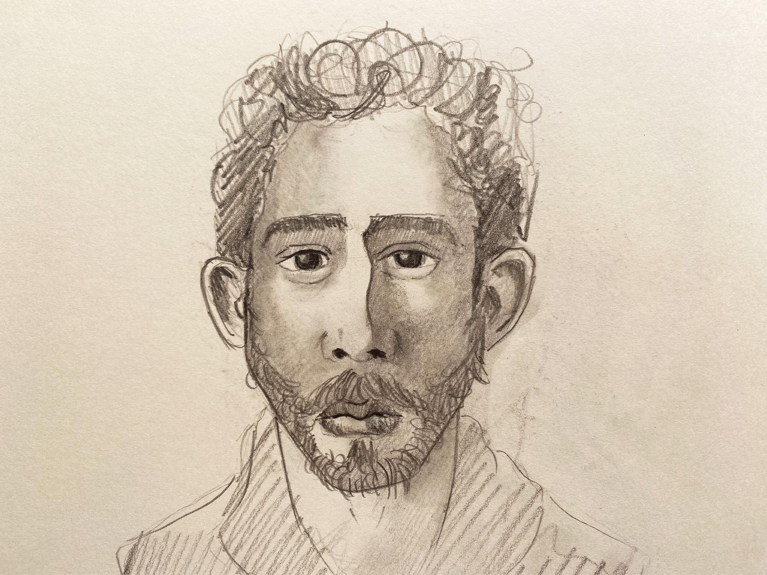 A pencil drawing of a face by Adam Westbrook