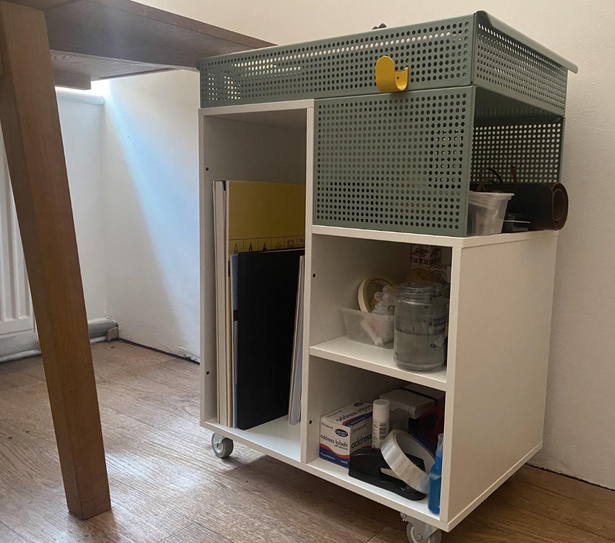 A photograph of Adam’s art trolley