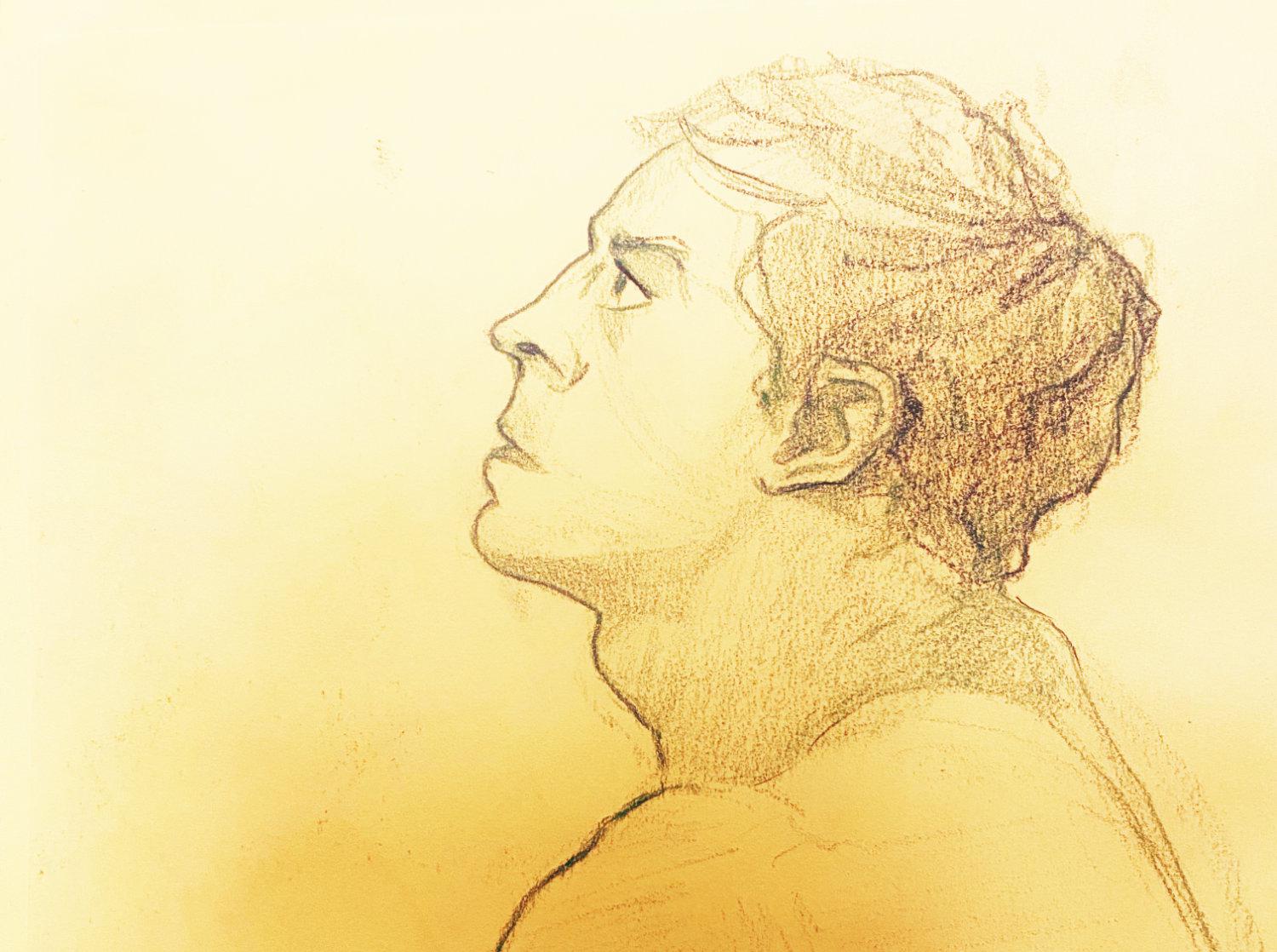 A pencil sketch of a male model, by Adam Westbrook