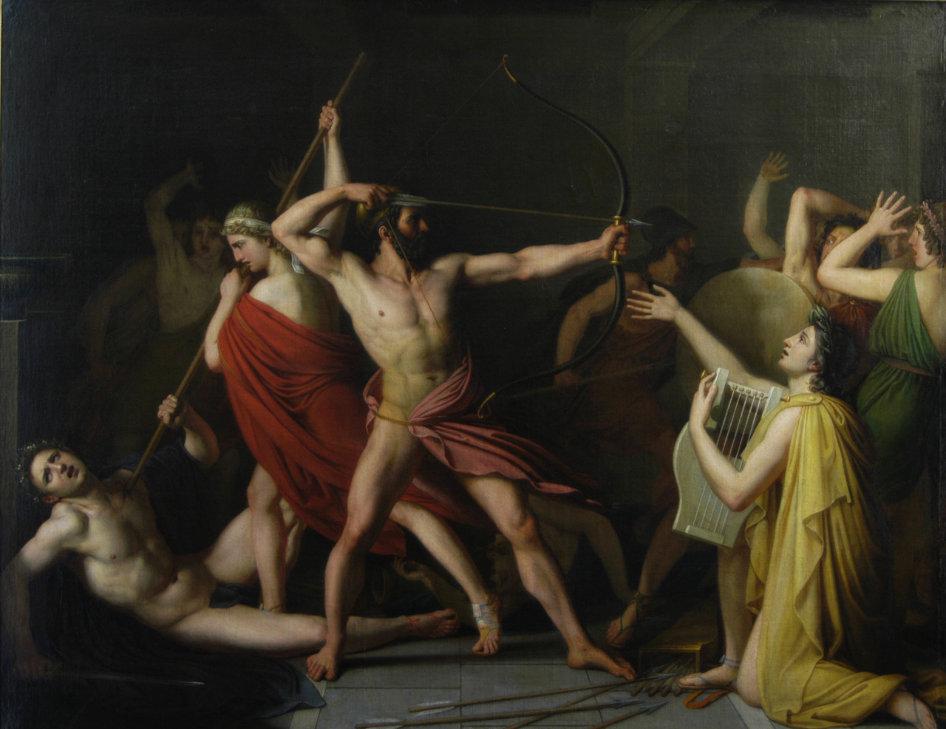 Painting of Ulysses and Telemachus kill Penelope&rsquo;s Suitors by Thomas Degeorge (1812)